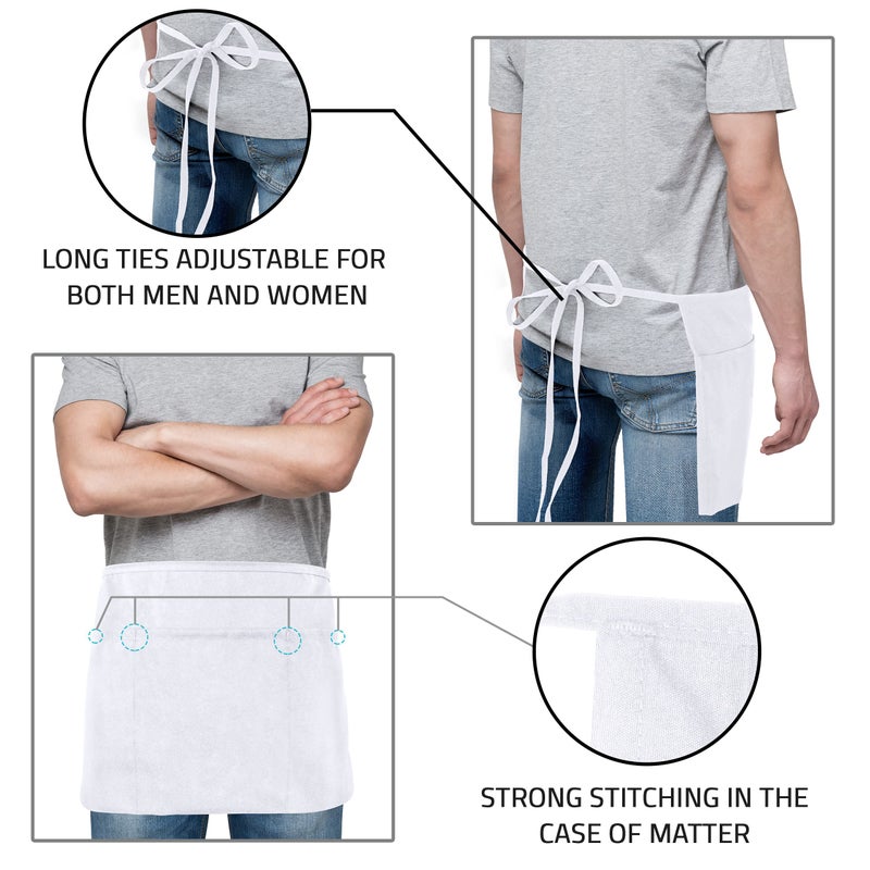 Utopia Wear 12 Pack Server Apron with 3 Pockets, Waist Apron for Waiter Waitress, 12 Inches, White - Image 4